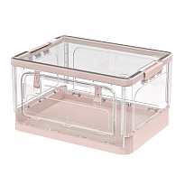 Ящик пластиковый складной прозрачный, дно розовое, 490х360х280 мм, с колесиками в Белорецке