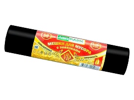 Мешки для мусора 120 л, с завязками, черные, в рулоне 10 шт., ПНД, 15 мкм, 800х750 мм, VIP, Z12010black в Белорецке