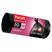 Мешки для мусора 60 л, черные, в рулоне 20 шт., ПНД, 7,4 мкм, 720х600 мм, PACLAN, 600820 в Белорецке