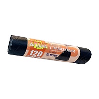 Мешки для мусора 120 л, с завязками, черные, в рулоне 10 шт., ПНД, 16 мкм, 1100х700 мм, Крепак, 4607075710320 в Белорецке