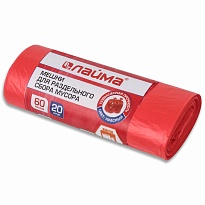 Мешки для мусора 60 л, красный, в рулоне 20 шт., ПНД, 10 мкм, 680х580 мм, LAIMA, 606702 в Белорецке