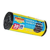 Мешки для мусора 30 л, черные, в рулоне 30 шт., ПНД, 9 мкм, 600х500 мм, Крепак, 4607075710108 в Белорецке