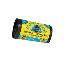 Мешки для мусора 20 л, с ушками, черные, в рулоне 30 шт., ПНД, 10 мкм, 550х440 мм, Крепакоф, 4607075710405 в Белорецке