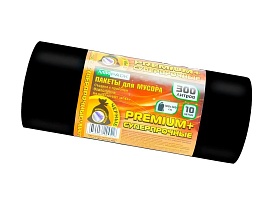 Мешки для мусора 300 л, черные, в рулоне 10 шт., ПВД 70 мкм, 1400х1000 мм, PREMIUM+, 30010160 в Белорецке