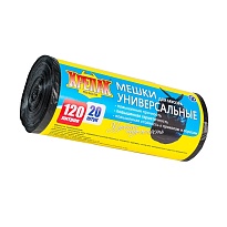 Мешки для мусора 120 л, черные, в рулоне 20 шт., ПНД, 15 мкм, 1100х700 мм, Крепак, 4607075710207 в Белорецке