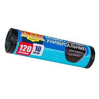 Мешки для мусора 120 л, с ушками, черные, в рулоне 10 шт., ПНД, 15 мкм, 1100х700 мм, Крепак, 4607075710474 в Белорецке