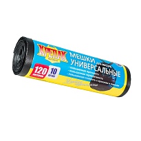 Мешки для мусора 120 л, черные, в рулоне 10 шт., ПНД, 15 мкм, 1100х700 мм, Крепак, 4607075710214 в Белорецке