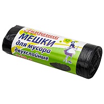 Мешки для мусора 160 л, черные, в рулоне 10 шт., ПВД, 23 мкм, 1200х900 мм, Любаша, 607681 в Белорецке