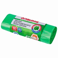 Мешки для мусора 60 л, зеленые, в рулоне 20 шт., ПНД, 10 мкм, 680х580 мм, LAIMA, 606704 в Белорецке