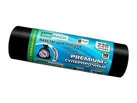 Мешки для мусора 220 л, черные, в рулоне 10 шт., ПВД, 45 мкм, 1250х930 мм, PREMIUM+, 2201068 в Белорецке