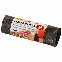 Мешки для мусора 60 л, черные, в рулоне 20 шт., ПНД, 5 мкм, 650х570 мм, Любаша, 605331 в Белорецке