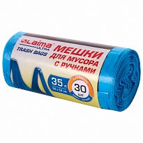 Мешки для мусора 35 л, с ручками, синие, в рулоне 30 шт., ПНД, 9 мкм, 540х500 мм, LAIMA ULTRA, 607683 в Белорецке