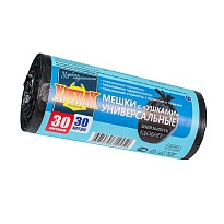 Мешки для мусора 30 л, с ушками, черные, в рулоне 30 шт., ПНД, 9 мкм, 600х500 мм, Крепак, 4607075710450 в Белорецке