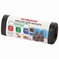 Мешки для мусора 90 л, черные, в рулоне 10 шт., ПВД, 25 мкм, 950х600 мм, LAIMA, 605332 в Белорецке
