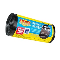 Мешки для мусора 180 л, черные, в рулоне 30 шт., ПНД, 20 мкм, 1150х800 мм, Крепак, 4607075710139 в Белорецке