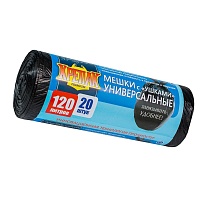Мешки для мусора 120 л, с ушками, черные, в рулоне 20 шт., ПНД, 15 мкм, 1100х700 мм, Крепак, 4607075710368 в Белорецке