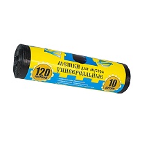 Мешки для мусора 120 л, с ушками, черные, в рулоне 10 шт., ПНД, 13 мкм, 1050х680 мм, Крепакоф, 4607075710252 в Белорецке