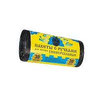 Мешки для мусора 30 л, с ручками, черные, в рулоне 30 шт., ПНД, 9 мкм, 620х480 мм, Крепакоф, 4607075710665 в Белорецке