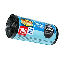 Мешки для мусора 180 л, с ушками, черные, в рулоне 30 шт., ПНД, 20 мкм, 1150х800 мм, Крепак, 4607075710399 в Белорецке