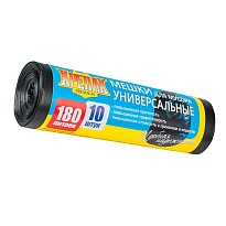 Мешки для мусора 180 л, черные, в рулоне 10 шт., ПНД, 20 мкм, 1150х800 мм, Крепак, 4607075710481 в Белорецке
