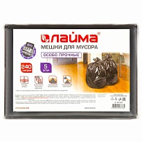 Мешки для мусора 240 л, черные, в пачке 5 шт., ПВД 60 мкм, 1400х900 мм, LAIMA, 601394 в Белорецке