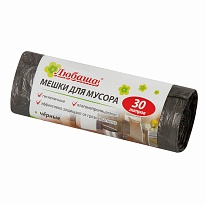 Мешки для мусора 30 л, черные, в рулоне 20 шт., ПНД, 5 мкм, 550х470 мм, Любаша эконом, 605329 в Белорецке