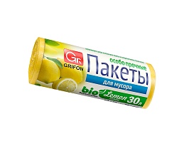 Мешки для мусора 30 л, ароматизированные, Лимон, желтые, в рулоне 20 шт., ПНД, 9 мкм, 560х530 мм, GRIFON Aroma, 101-020 Li в Белорецке