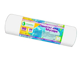 Мешки для мусора 30 л, белые, в рулоне 20 шт., ПНД, 7 мкм, 600х500 мм, MIRPACK Classik, 302042 в Белорецке