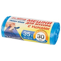 Мешки для мусора 35 л, с ушками, синие, в рулоне 30 шт., ПНД, 11 мкм, 650х500 мм, LAIMA ULTRA, 607684 в Белорецке