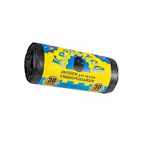 Мешки для мусора 30 л, с ушками, черные, в рулоне 30 шт., ПНД, 8 мкм, 580х460 мм, Крепакоф, 4607075710238 в Белорецке