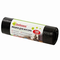 Мешки для мусора 180 л, черные, в рулоне 10 шт., ПВД, 24 мкм, 1060х800 мм, Любаша, 605336 в Белорецке
