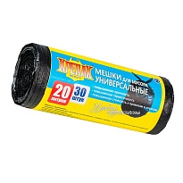 Мешки для мусора 20 л, черные, в рулоне 30 шт., ПНД, 10 мкм, 550х440 мм, Крепак, 4607075710092 в Белорецке