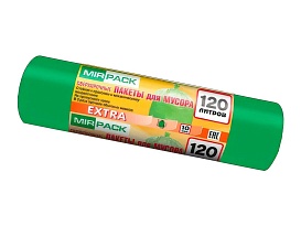 Мешки для мусора 120 л, зеленые, в рулоне 10 шт., ПНД, 14 мкм, 1100х700 мм, EXTRA, ex1201804 в Белорецке
